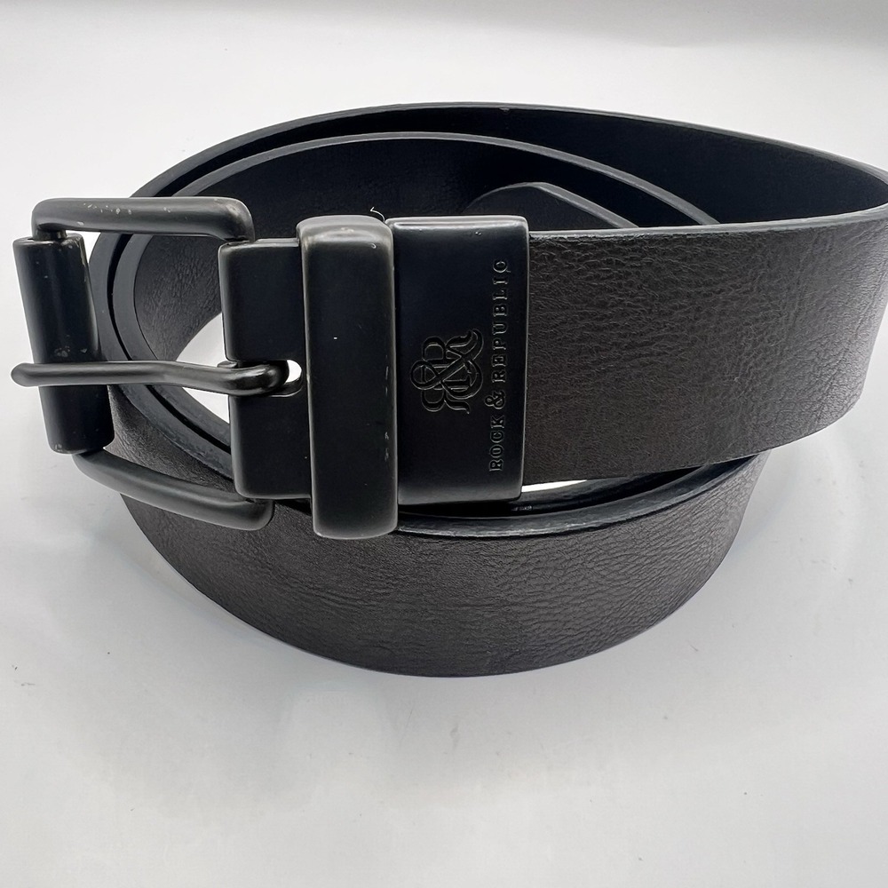 Rock & Republic Textured Faux‎ Leather Belt 38-40/Large Dark Brown Dark Buckle